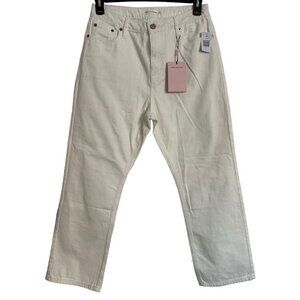 NWT Avec Les Filles High Rise Straight Leg Cropped Jeans in Ecru White Size 30